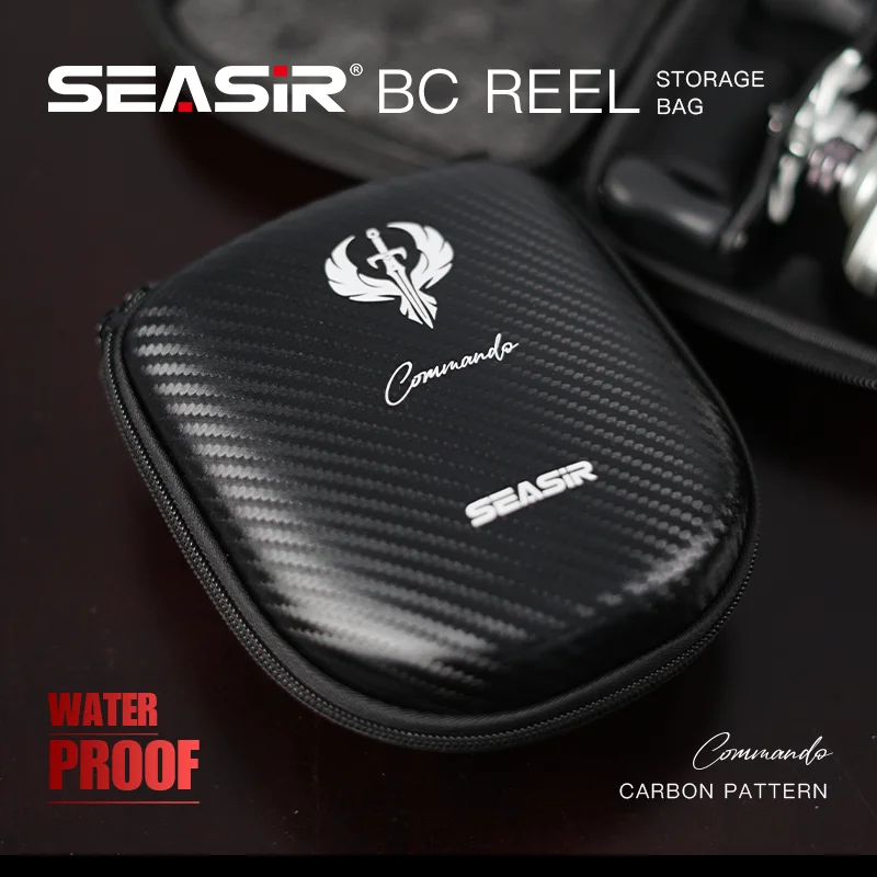 SEASIR Baitcasting Fishing Reel Bag Commando Carbon Fiber Pattern, EVA Waterproof Pouch Case Cover