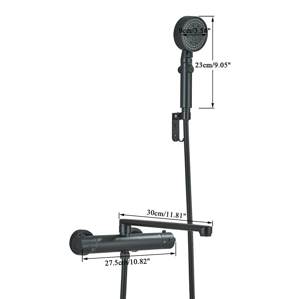 Thermostatic Bathtub Shower Faucet Rotatable Long Spout with Handshower Wall Mount Cold Hot Water Mixer Bathroom Shower System 6