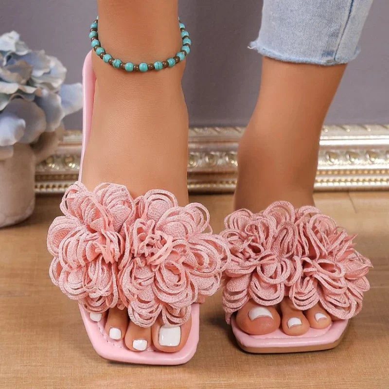 Women Flower Flat Slippers Casual Walking Shoes Female Summer