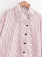 Chemise Femme Printemps 2026 Nouveau Style Rose Rayée Manches Longues Col Montant Boutonnage Simple Coupe Ample Décontractée Tendance Unique 3