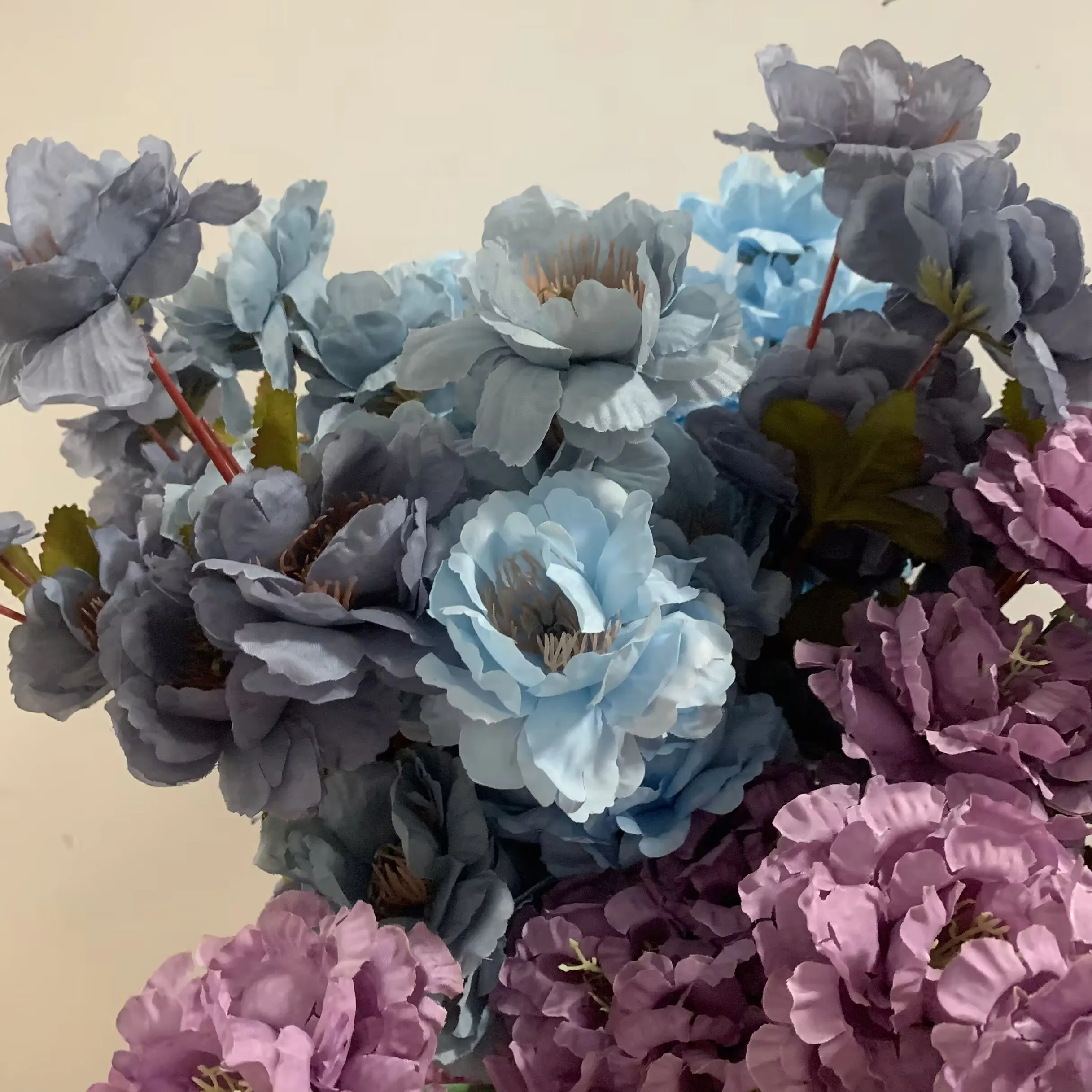 Dia 9cm 6 머리/가지 모란 파란색 보라색 인공 꽃 웨딩 파티 장식 꽃 꽃다발 DIY 액세서리 커피