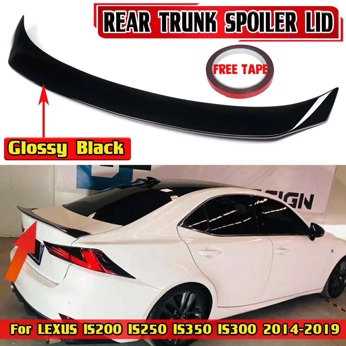 

Black/Carbon Fiber Look Car Rear Trunk Spoiler Lip For LEXUS IS200 IS250 IS350 IS300 2014-2019 AR Style Rear Boot Spoiler Wing