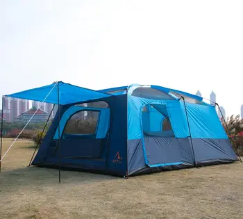 Tent 10-12-14 Person(Style-B)Family Cabin Tents,2 Rooms3 Doors and 3 Windows Mesh,Straight Wall Waterproof,Double Layer,Big Tent 2
