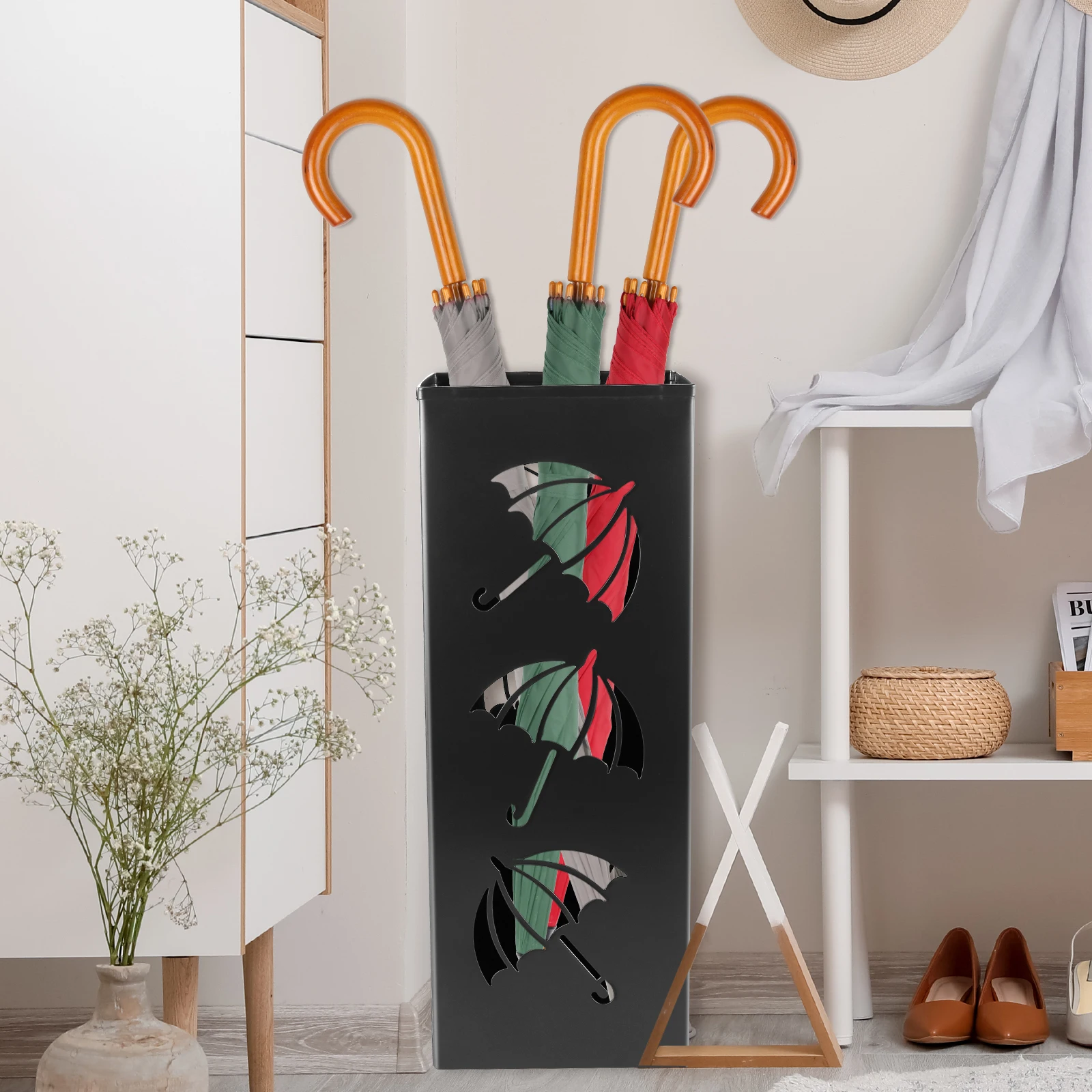 New Metal Umbrella Holder Free Standing Umbrella Stand Rack Decorative Holder Bin Multipurpose Walking Sticks