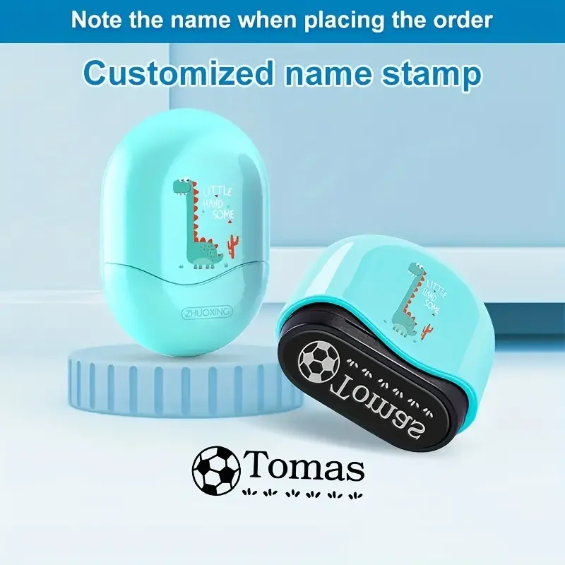 Washable and Fade-Proof Personalized Blue Dinosaur Cartoon Name Stamp-A Fun and Unique Gift for Clothes