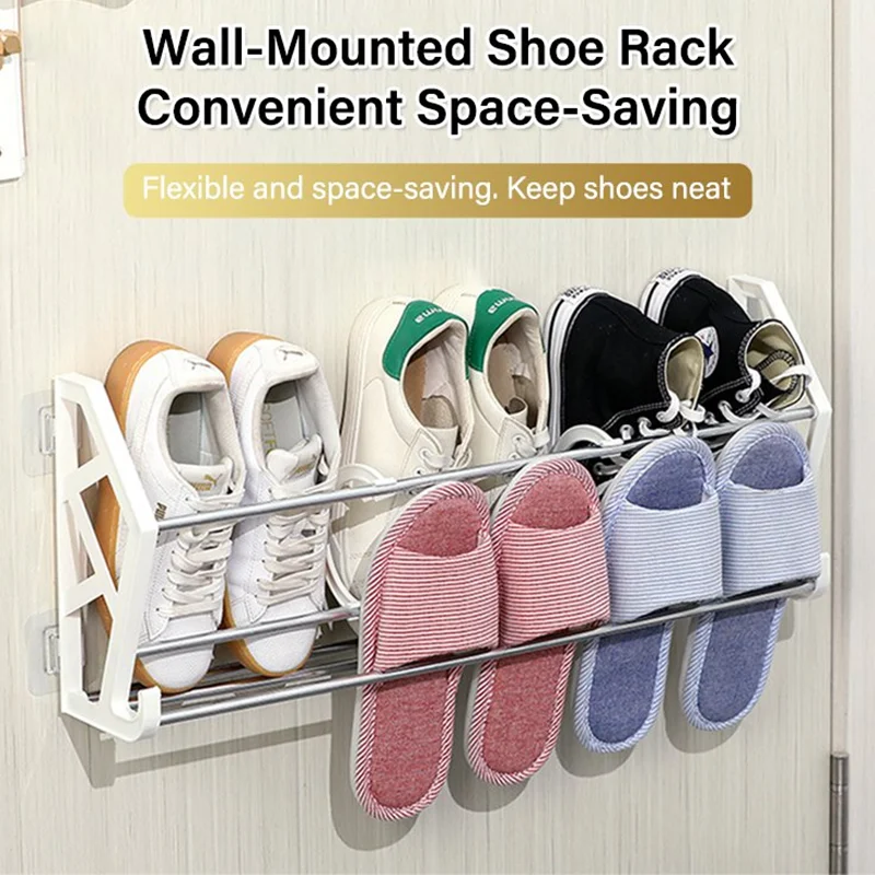 

Household Bathroom Slipper Racks No Punching Hanger Save Space Shelf Wall-mounted Stainless Steel Shoe Racks Home Storage