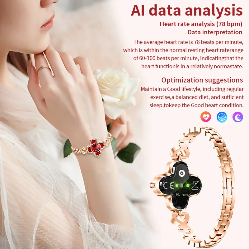 LIGE Women Smart Bracelet Quartz Wristwatch AI Healthy Analysis Call Reminder Pedometer Sport Fitness Tracker Lady Diamond Watch