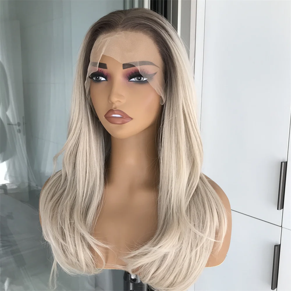 Ombre Blonde 13x4 Synthetic Lace Front Wig for Women Pre Plucked Hairline Natural Looking Heat Resistant Fiber Hair