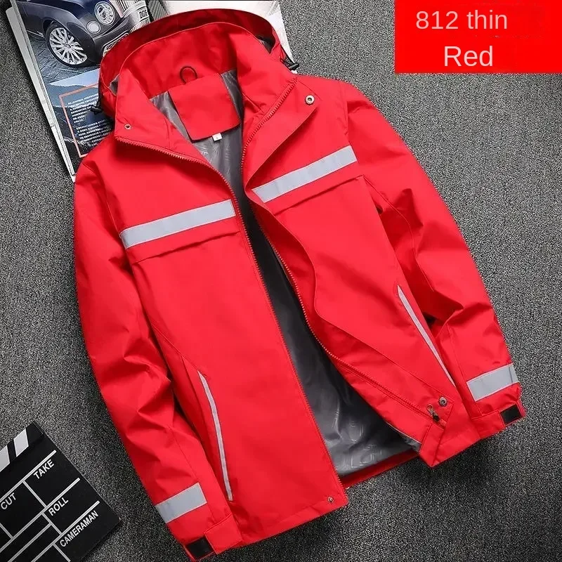 New men's jacket, fashionable reflective striped hooded jacket, outdoor sports zipper clothing, customizable logo printing