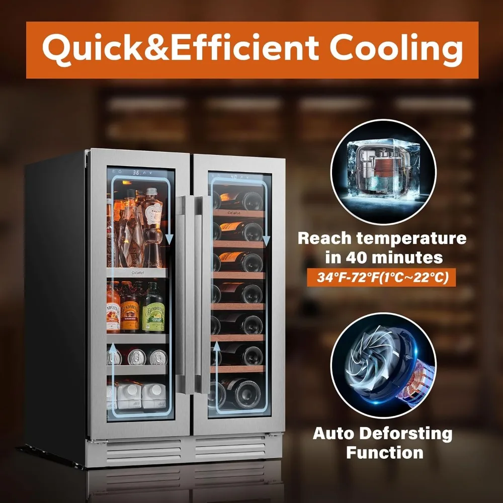 24 inch Dual Zone Drink Fridge with Glass Door, 3 Color LED Lights Wine Cooler for Beer Soda for Home Office Bar Bedroom 4