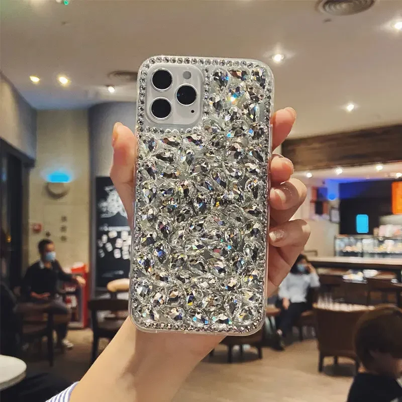 

Luxury Full White Diamond Rhinestone Full Coverage Fall Prevention for IPhone X 11 12 13 14 15 Pro Max Shockproof Phone Case
