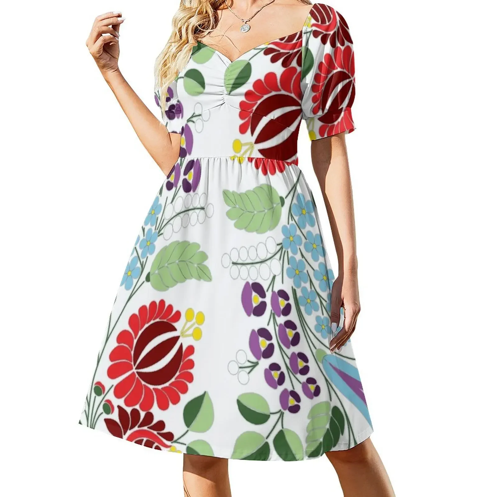 Kalocsa flores colores vivos / Kalocsai virágok élénk színek Vestido sin mangas elegante vestido de novia para invitada Vestido