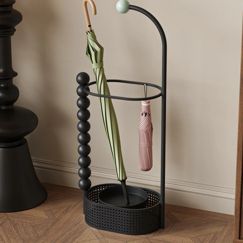Cream-Colored Floor Umbrella Stand Portable Entryway Storage Rack with Wheels Modern Home Decor for Living Room & Porch