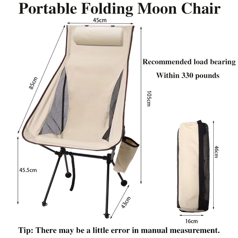 Fauteuil camping pliant avec appui-tête et sacs - Siège pêche Moon Chair pour plage extérieur