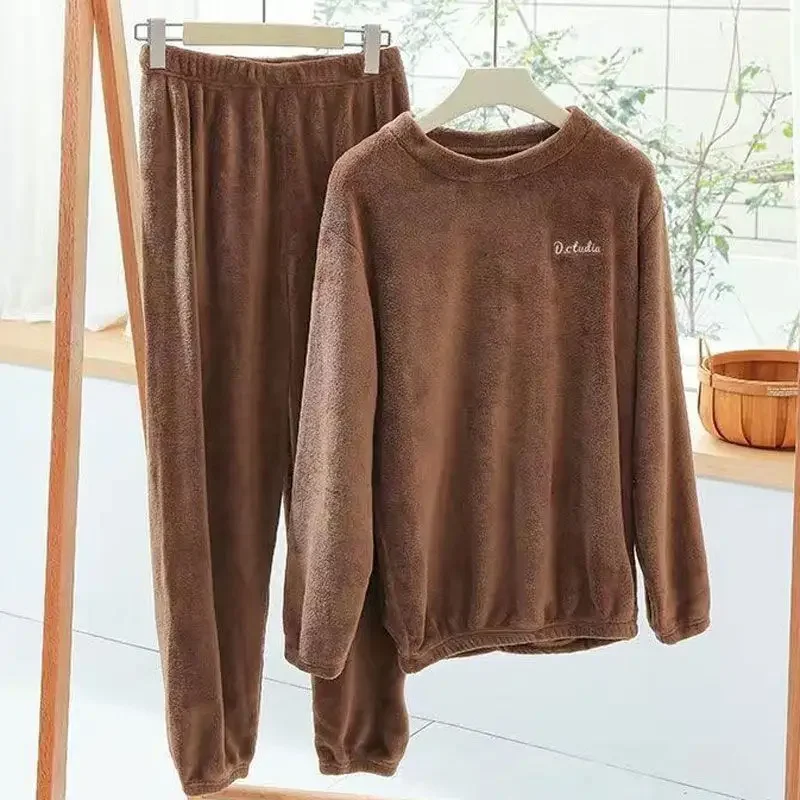 2024 New Warm Loungewear Suit Women's Autumn Winter Coral Fleece Lazy Homewear Fleece Thick Pajamas Round Collar Sleepwear