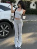 Weird Puss Casual 2piece Set Women Simple Stretch Solid Elegant Sporty Halter Camisole+Flare Pants Matching Streetwear Outfits 1