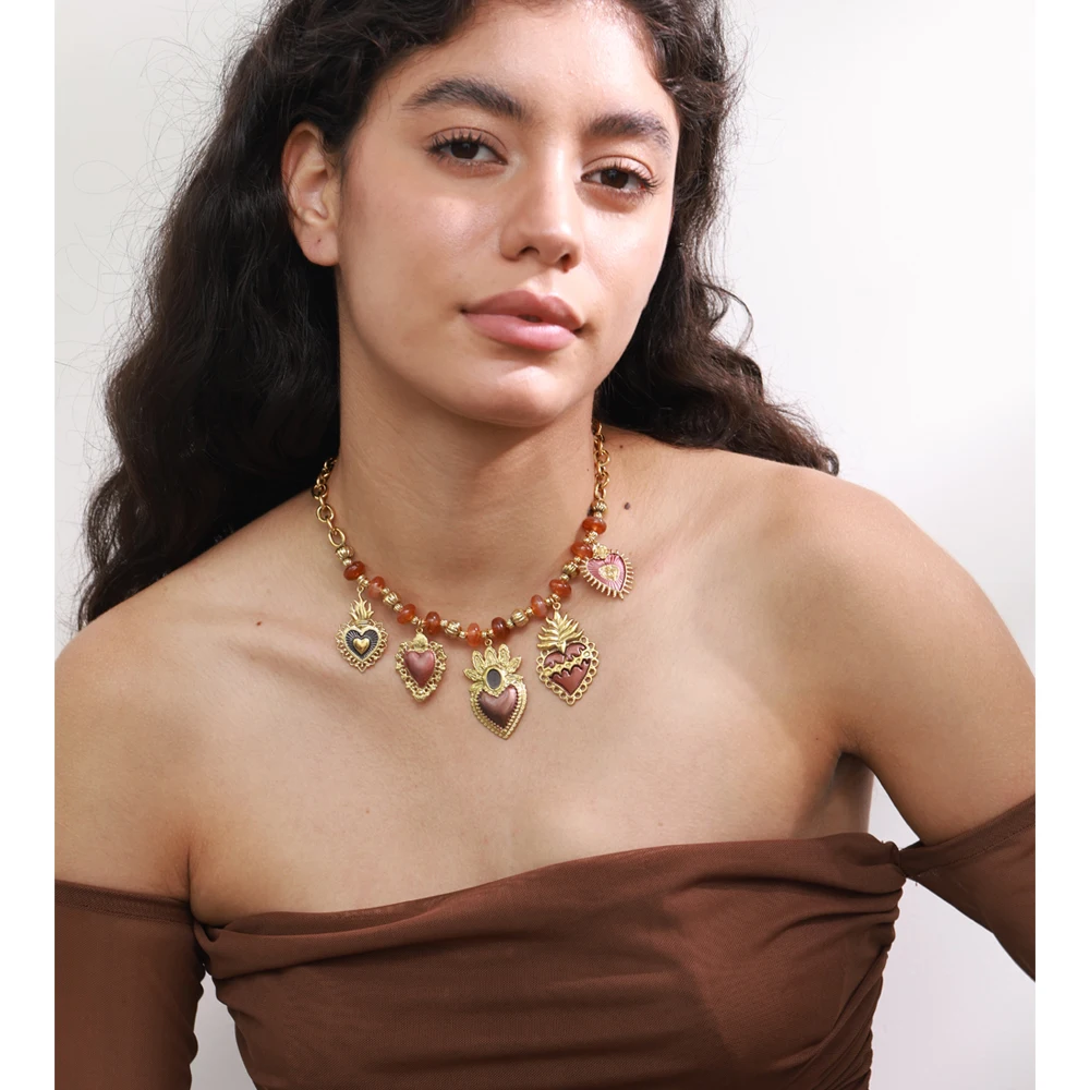 Yhpup Pendant Necklace Stainless Steel Beads Chain
