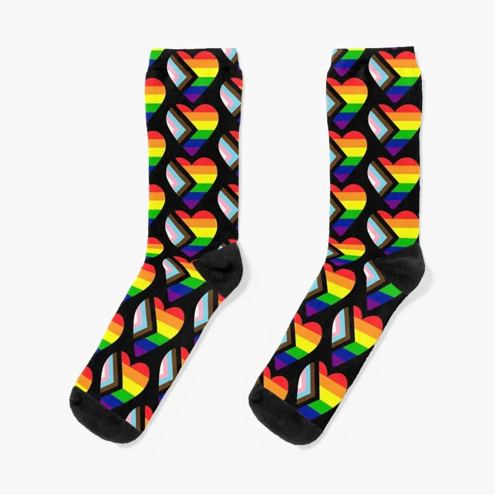 

Progress Pride Flag Heart Socks sport christmas gifts bright garter Man Socks Women's