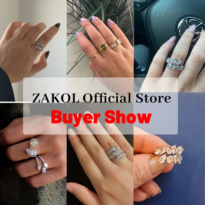 ZAKOL Fashion Yellow Square Zirconia Open Rings for Women Shinny CZ 3 Layers Irregular Ring INS Party Wedding Jewelry 6