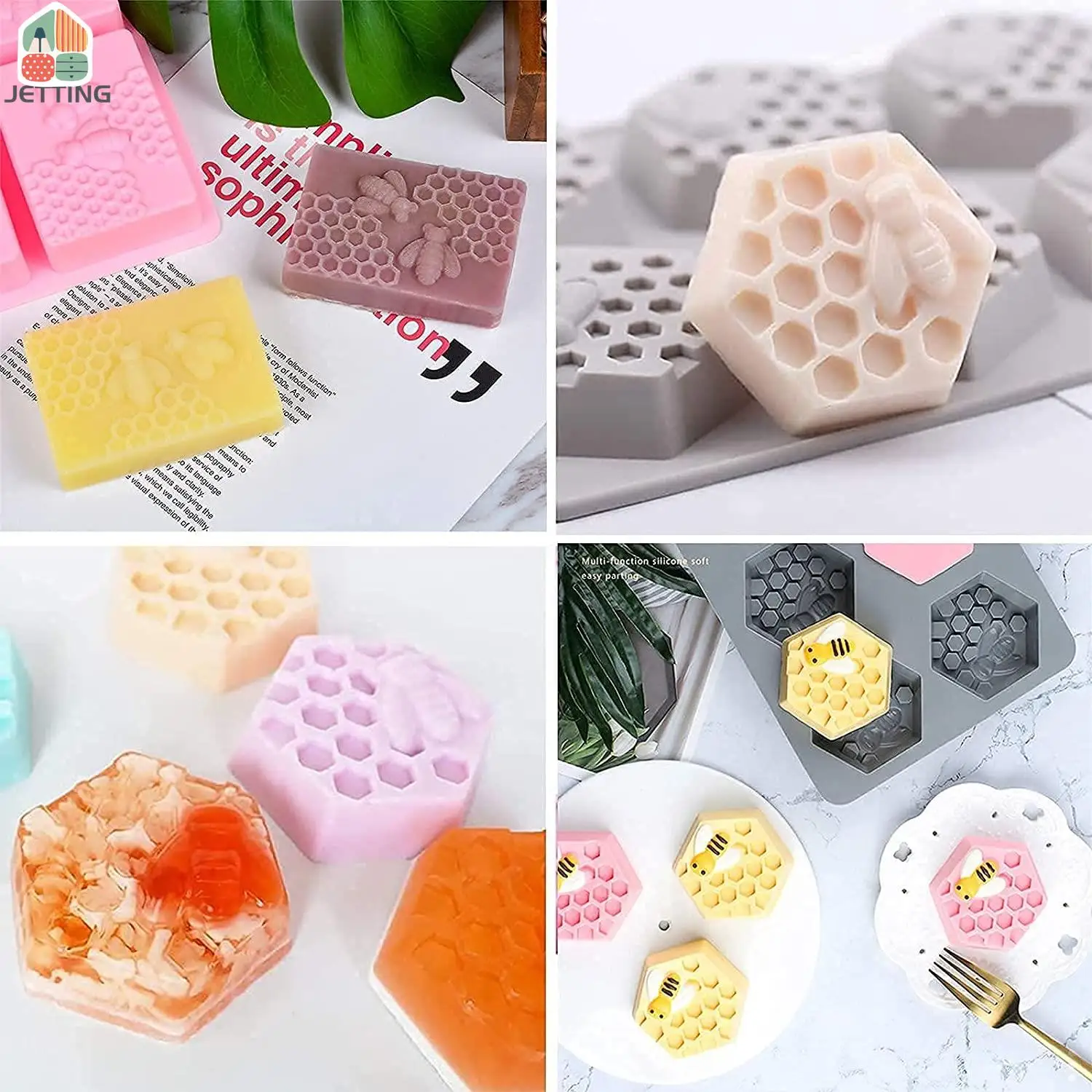 1pc Honey Bee Silicone Soap Mold diy Handmade Craft 3D Soap Mold Silicone Rectangular 6 Forms Molds For Making