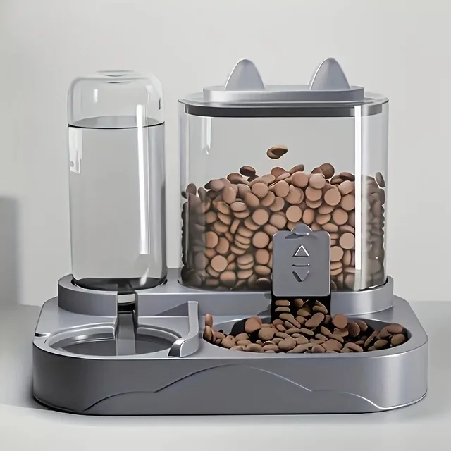 2-in-1 Large Capacity Cat Automatic Feeder, Water Dry Wet Separation Design No Battery Required - For Cats Small Dogs 2