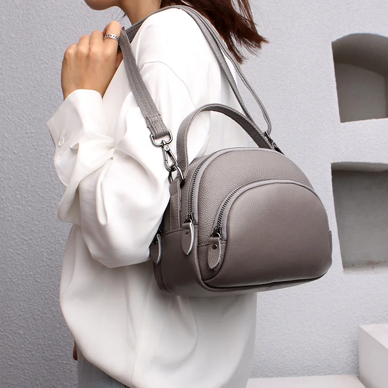 Crossbody Bag Women Handbags Leather Shoulder Bag Genuine Top layer Leather Fashion Women Bag Multi Layer Zipper Shoulder Bag Small Shell bag Ladies CrossBody