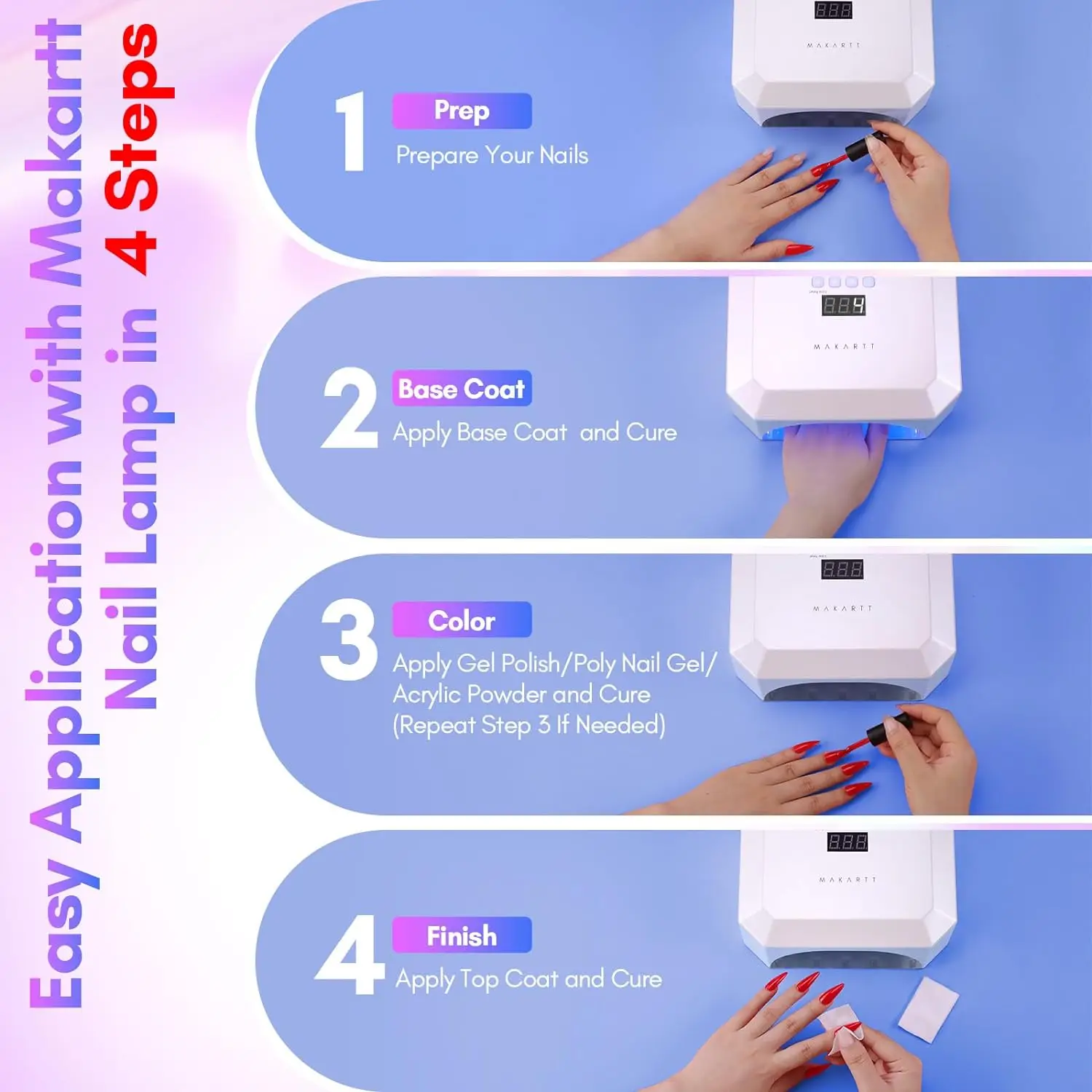 12개 UV LED 네일 램프, 마카트 UV 라이트 젤 네일 폴리쉬용 충전식 오로라 36W 네일 젤 램프 4개 타이머 및 자동 센서 포함