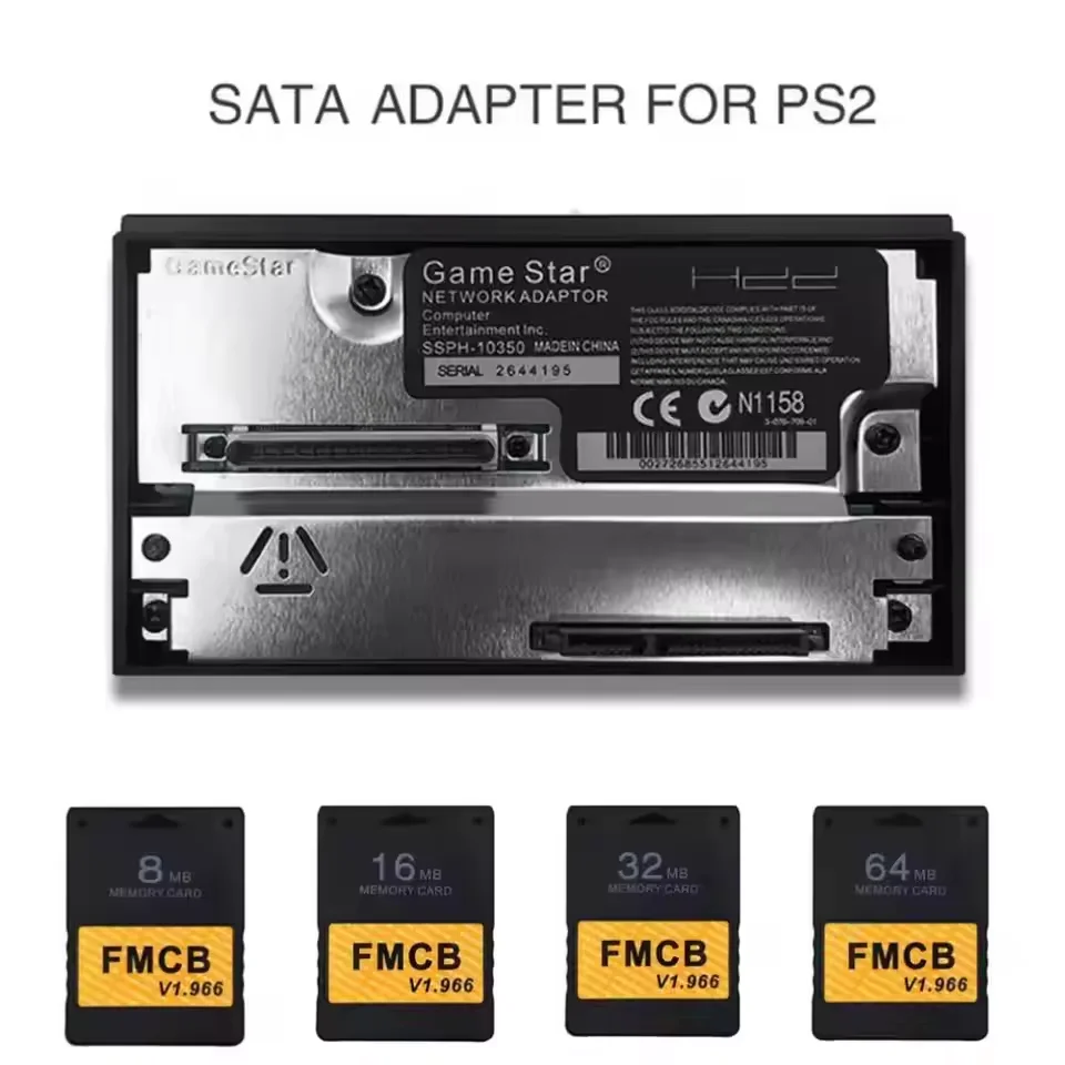 SATA Interface Network Card Adapter w/Free McBoot V1.966 FMCB Memory Card for PS2 Console SATA Socket HDD for Sony Playstation 2