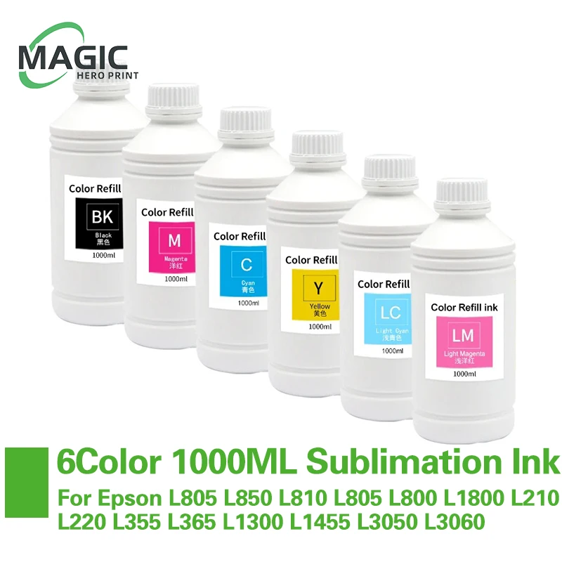

1000ML Sublimation Ink For Epson L805 L850 L810 L805 L800 L1800 L210 L220 L355 L365 L1300 L1455 L3050 L3060 6 Colors available