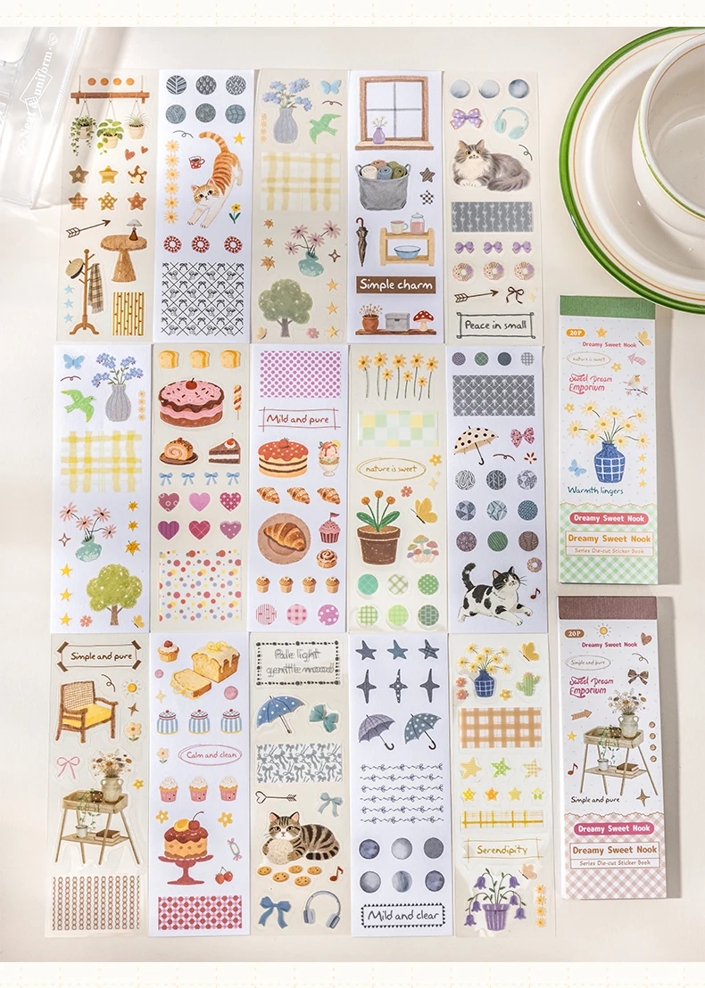 20 Stück Niedliche Ausgestanzte Dekorative Aufkleber-Bücher für DIY Scrapbooking, Handyhüllen, Collage-Dekoration, Ästhetisches Schreibwarenmaterial – Detail 7