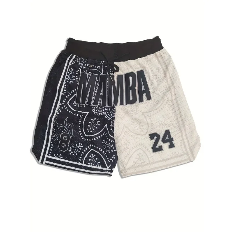 Men's Mamba #824 Premium Embroidery Basketball Shorts Breathable Mesh Drawstring Shorts Outdoor Sports and Fitness Casual Pants 4