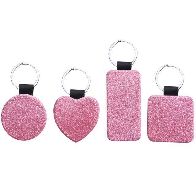 12 Pack Sublimation Blanks Keychain 4 Types Glitter PU Leather