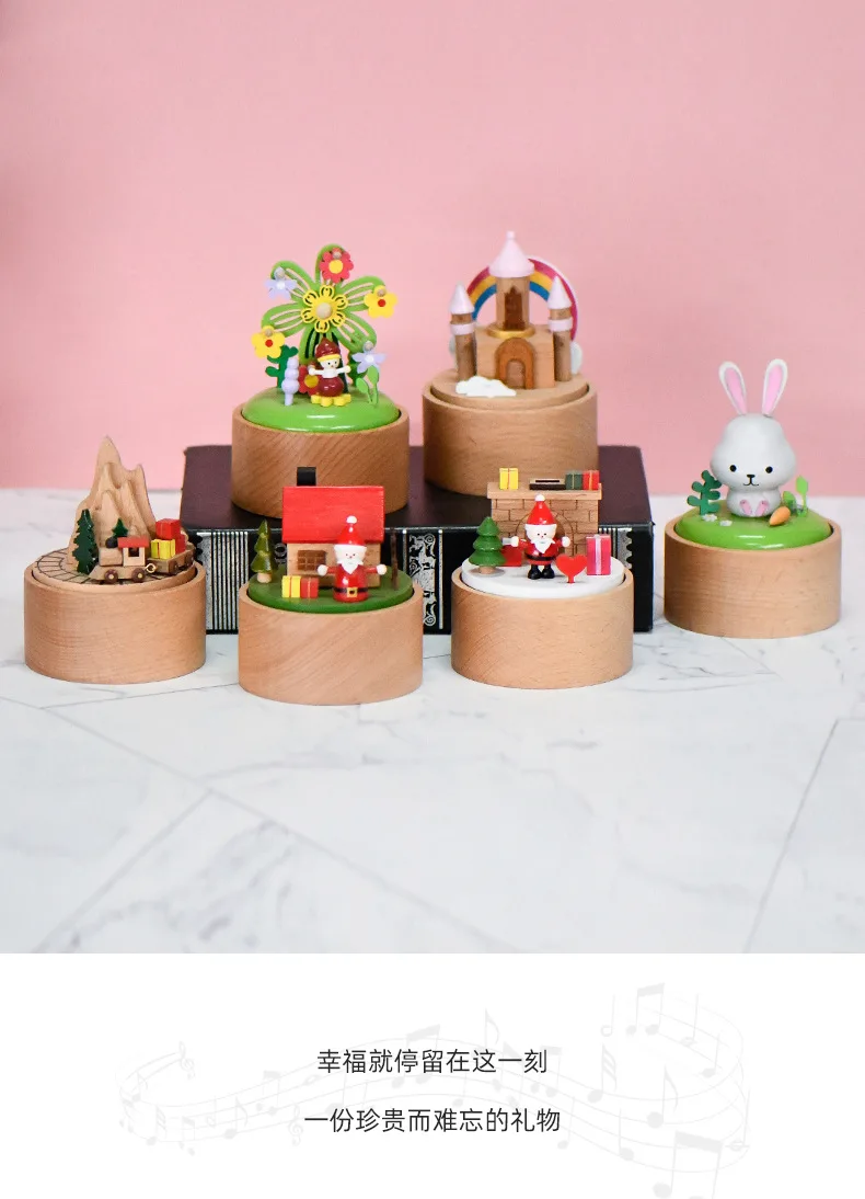 Kreative Mini Zug Spieluhr Massivholz Rotierenden Riesenrad Spieluhren Kinder Weihnachten Geburtstag Geschenk Hause Dekoration – Detail 5