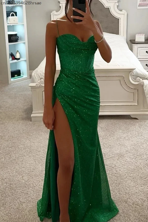 Sexy Off-shoulder Gown Dress Elegant Sequin Maxi Dresses for Evening Party Prom Slip Slim Split Long Canonicals