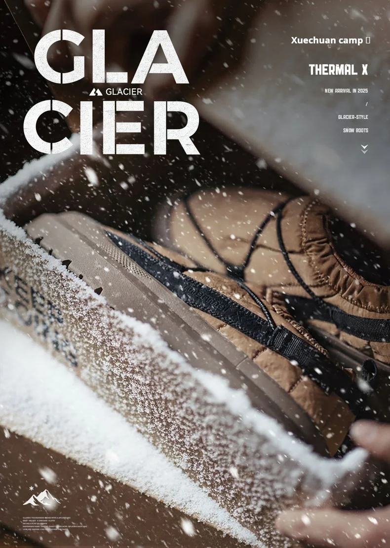 Maden  Fleece Lining Snow Low Top Boots Casual Men's Non-Slip Thick Sole Shoes Winter Warm Waterproof Outdoor Camp Hiking Shoes