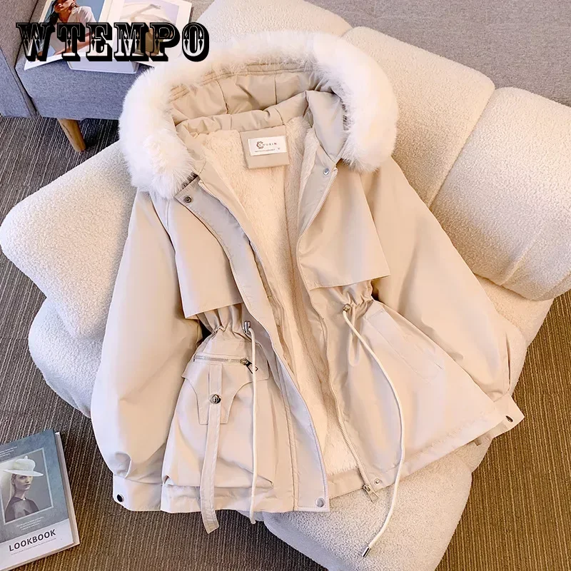 

WTEMPO Fashion Women Winter Jacket Fake Fur Collar Oversized Long Coat Hooded Warm Lining Female Puffer Jacket Parkas Mujer