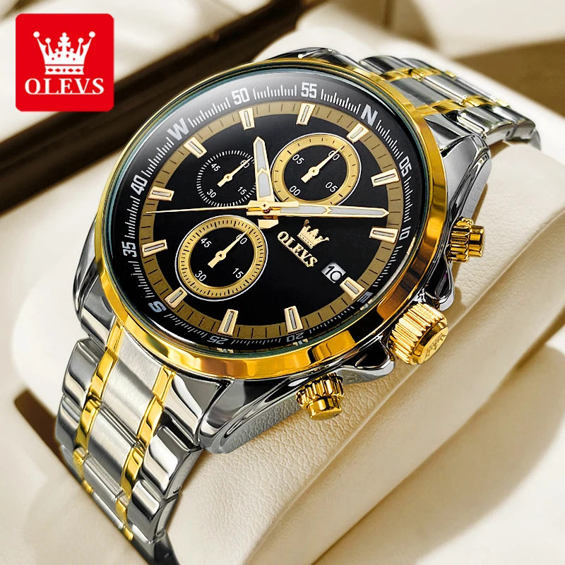

OLEVS TY713 Waterproof Quartz Watch For Men Luxury Chronograph Stainless Steel Man Wristwatch Original Fashion Calendar Watches