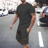 New men's fashionable casual clothing summer sports round neck short-sleeved T-shirt and drawstring shorts breathable suit 4