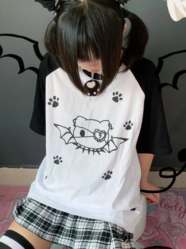 

HOUZHOU Kawaii Cat Print Streetwear T-shirt Women Japanese Fashion Harajuku Cute Graphic Tees Soft Gril Summer 2023 Y2k New In