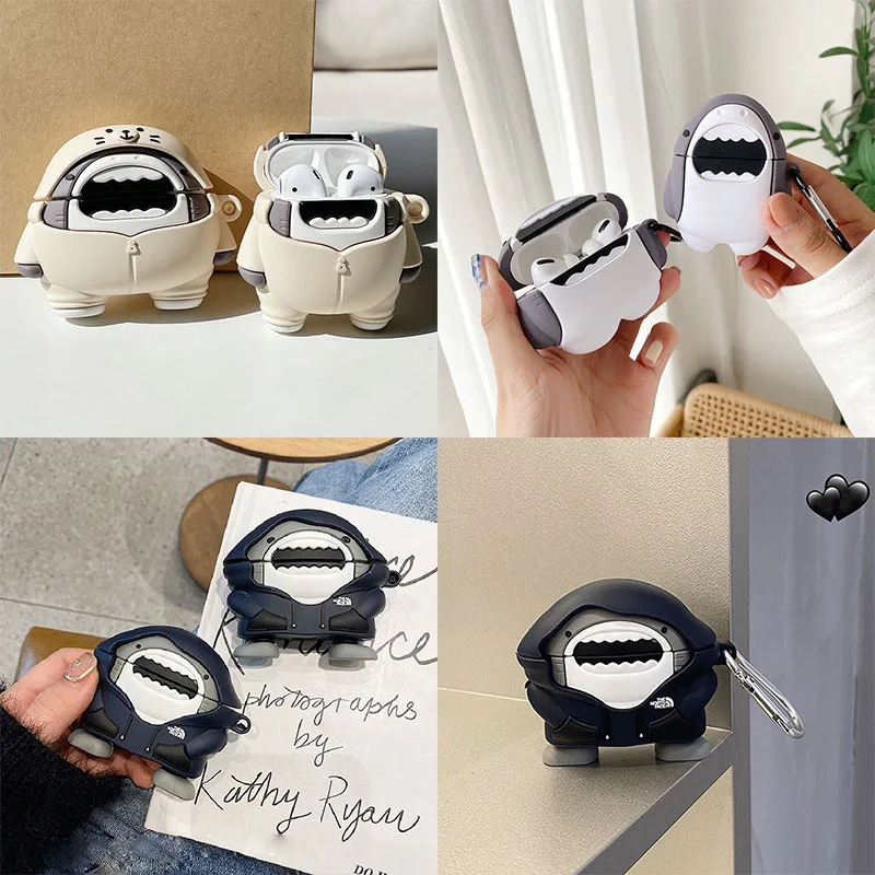 Per Apple Airpods 1 2 Pro 3 Custodia Cover New Cute 3D Cartoon Shark Custodia Per Auricolari Wireless In Silicone Per Airpods Scatola Di Ricarica Shel