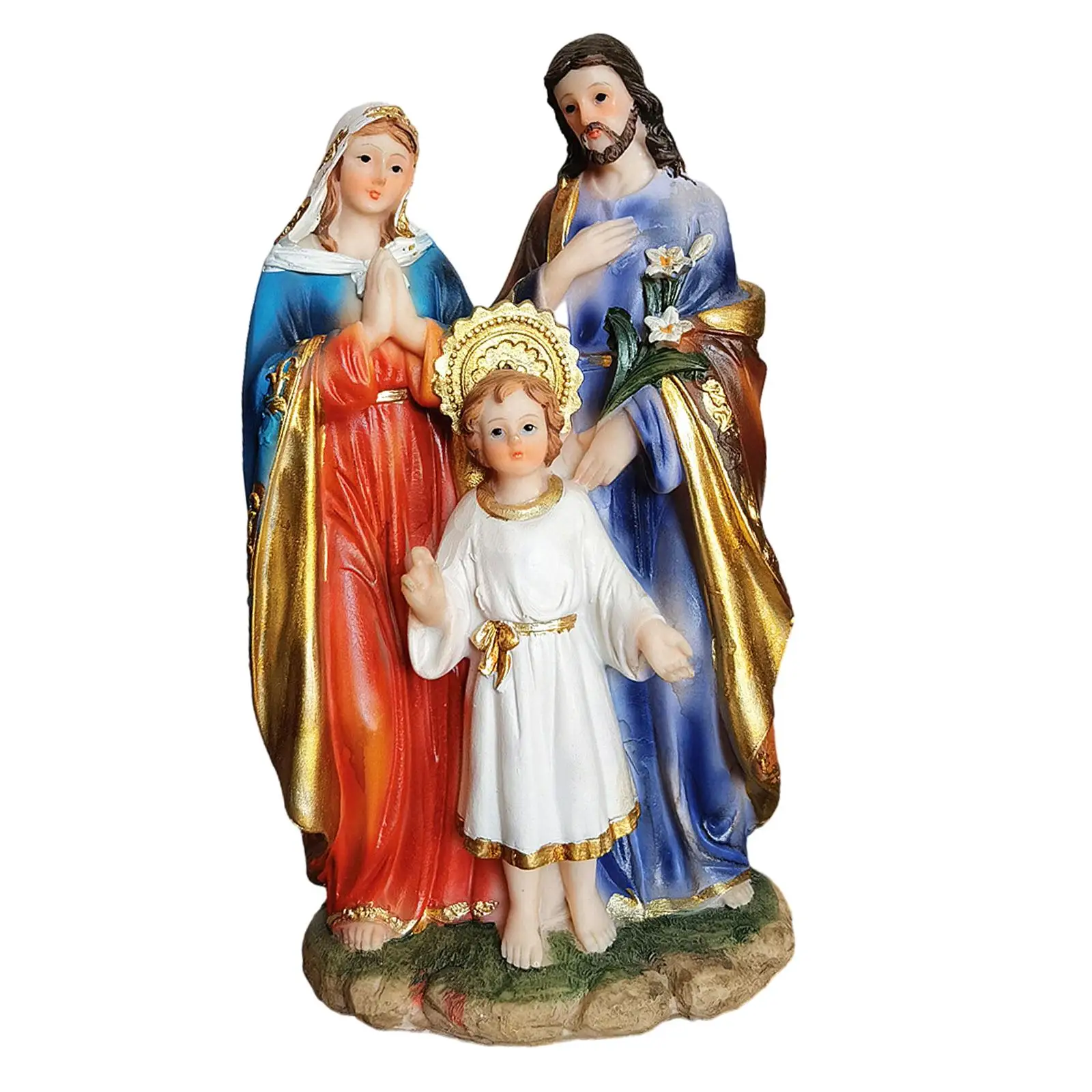 

Holy Family Statue Art Crafts Collectible Tabletop Figurine Religious Religious Sculpture for Living Room Table Desk Shelf Decor