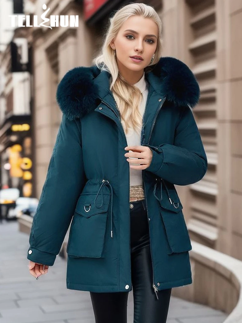 

2023 New Winer Jacket Thicken Cotton Warm Puffer Coat Women Casual Parkas Clothes With Lining Fur Collar Hooded Loose Outwear