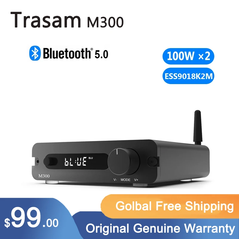 

Trasam M300 Bluetooth Amplifier 150W x2 Stereo Hi-Fi 2.0 Channel Wireless Stream, 32Bit/192kHz Class D Compact Mini Power Amp