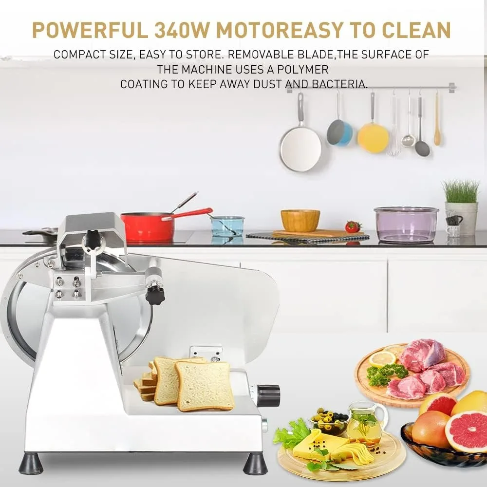 10-inch Commercial and Home Electric Meat Slicer with 340W Power, Chromium-Plated Steel Blade, and Built-in Sharpening FeatureNE