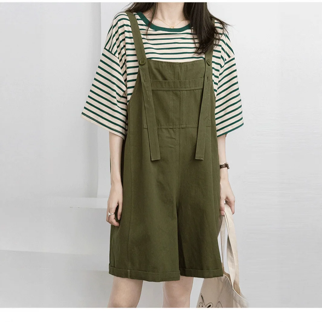 Green Striped Short Sleeve Loose Fit Women T Shirt