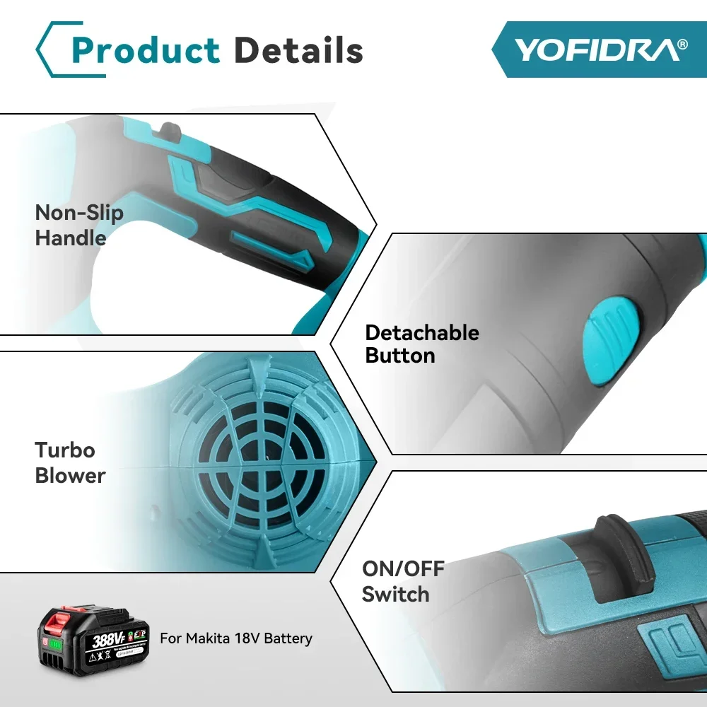 Yofidra Electric Blower Cordless Efficient Leaf Snow Dust Blowing Blower Garden Cleaning Tool For Makita 18V Battery 4