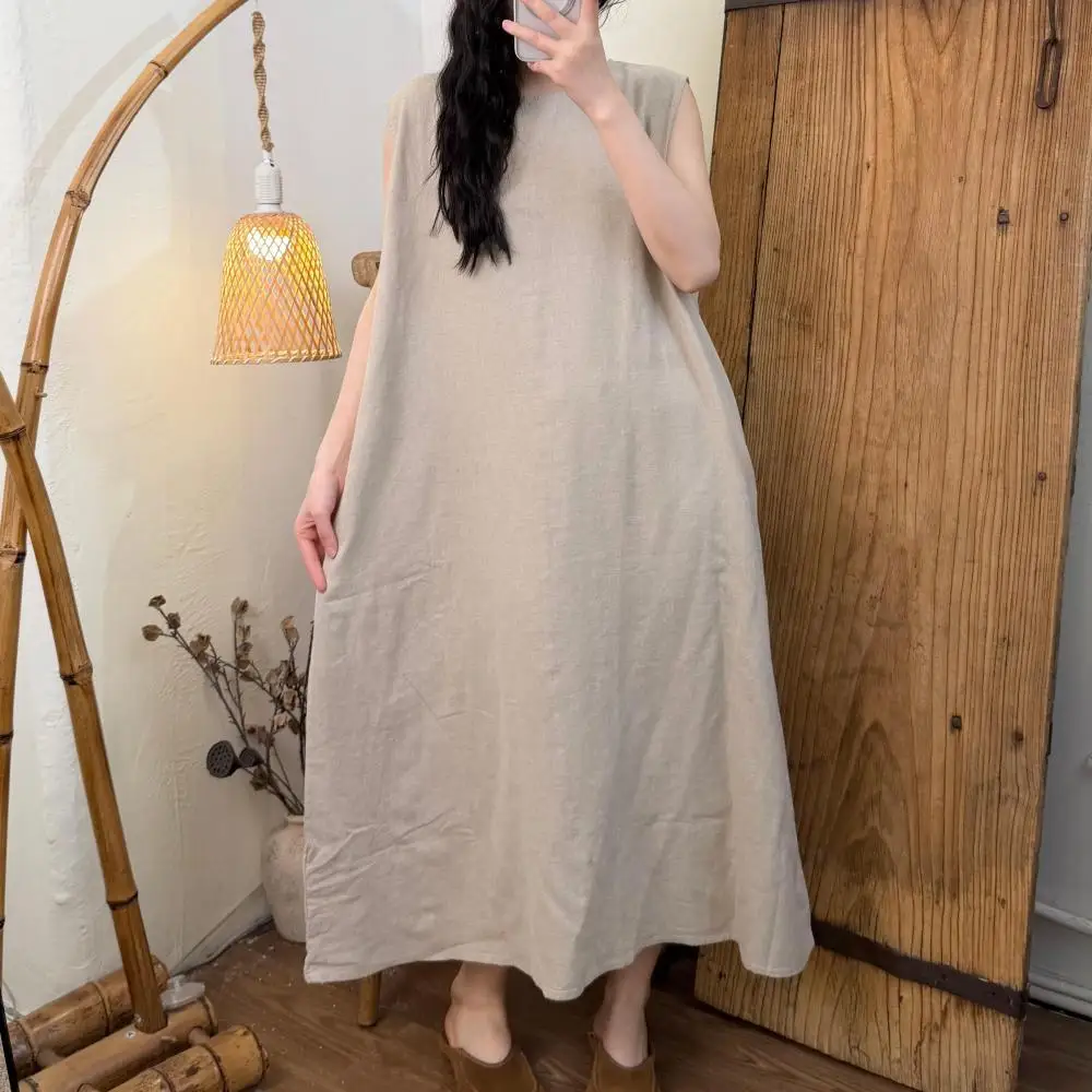 2026 Spring New Casual Versatile Minimalist Style Sand-washed Cotton-linen Long…