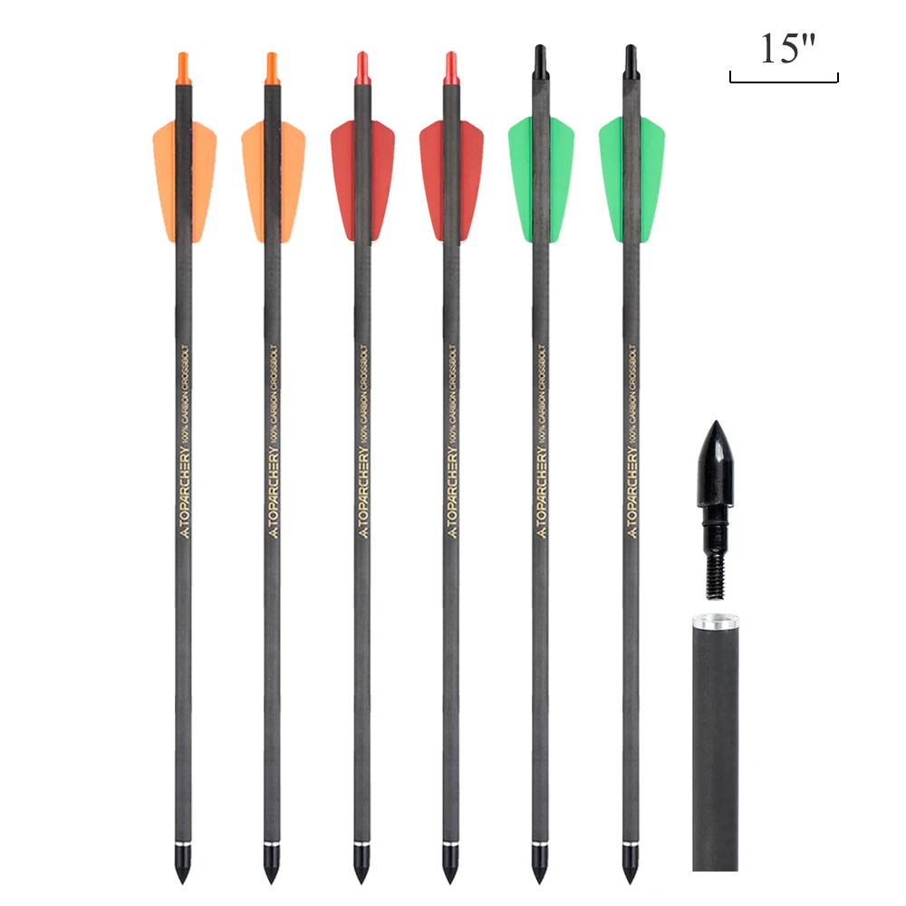 15inch Archery Short Arrows ID 6.2 mm Pure Carbon Arrows Removable Arrowhead for Outdoor Hunting Shooting Bolts Supplies 12 pcs 16 20 inches 400 archery carbon arrows with 12pcs arrowheads tip crossbow bolts for outdoor archery hunting shooting