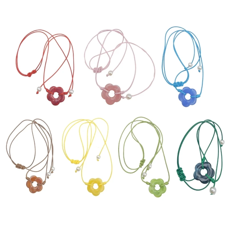 

2024 New Acrylic Flower Pendant Necklace Y2K Neckchain Choker Sweet Cool Adjustable Rope Necklace Fashion Collar Necklace