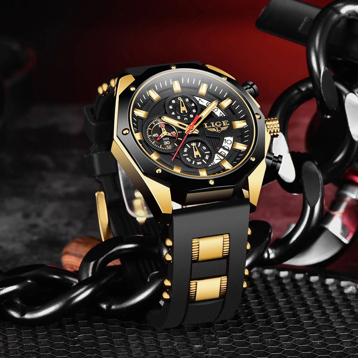 LIGE Quartz Watches for Men Fashion Silicone Sport Waterproof Military Watch Men Casual Business Date Chronograph Relojes Hombre